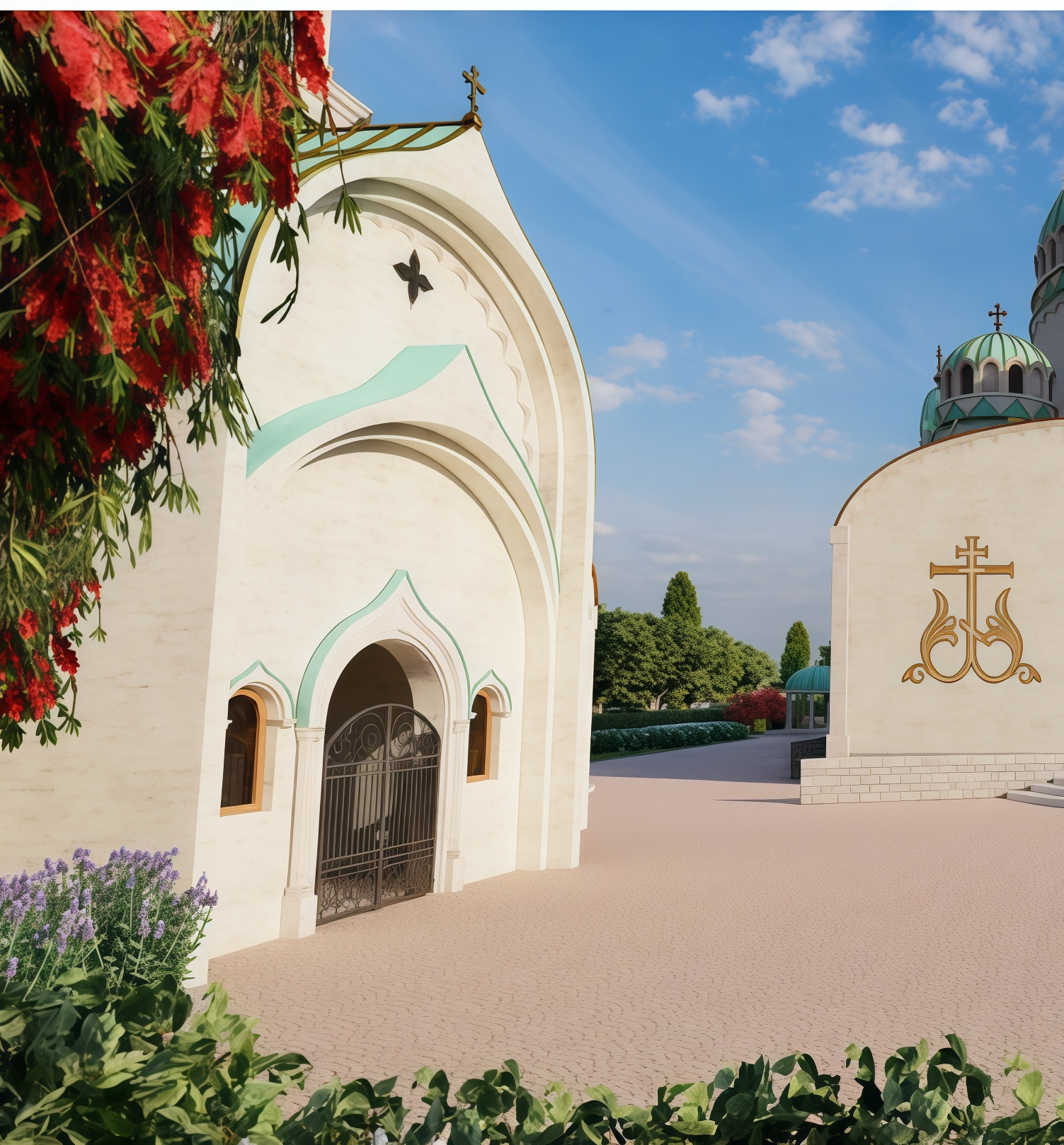 Detaliu arhitectural cu cupolă bisericească în construcție